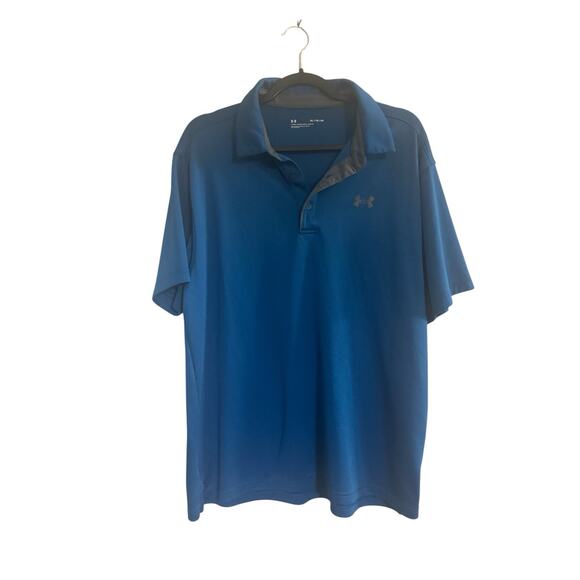 Under Armour Mens Polo Golf Shirt XL Loose Fit Blue Gray Textured Stripe #5065 - Picture 1 of 9